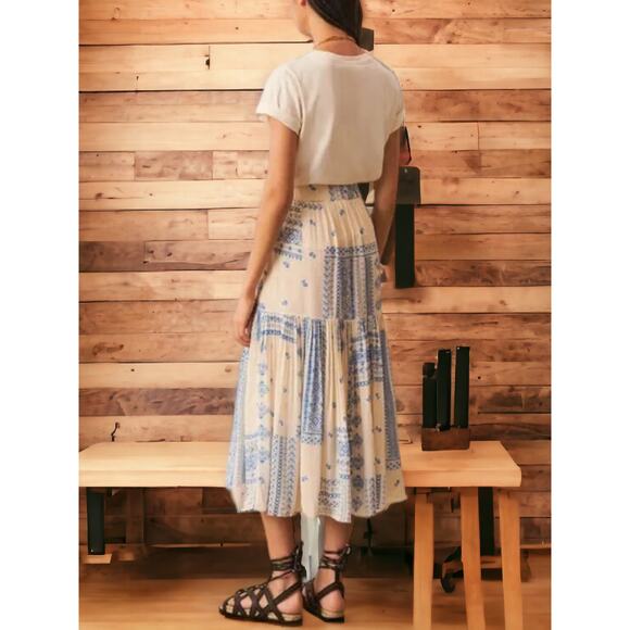 75% OFF NWT Ba&sh Ionder Midi Skirt Boho in Cream/Blue Color Size: L MSRP" $400 - Picture 2 of 7